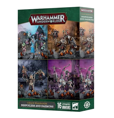 Games Workshop - Warhammer Underworlds: Despoilers and Daemons (4 Warband Pack) - 16 Miniaturen, 16x doppelseitige Kämpferkarten, Kriegsrollkarten, 96 Kunststoffkomponenten - Für Ages 14+ von Games Workshop