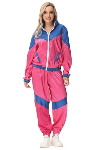 Gammify 80er 90er Jahre Kostüm Trainingsanzug, 80er Jahre Outfit Retro Jogginganzug Faschingskostüme Karneval Rosa XL von Gammify