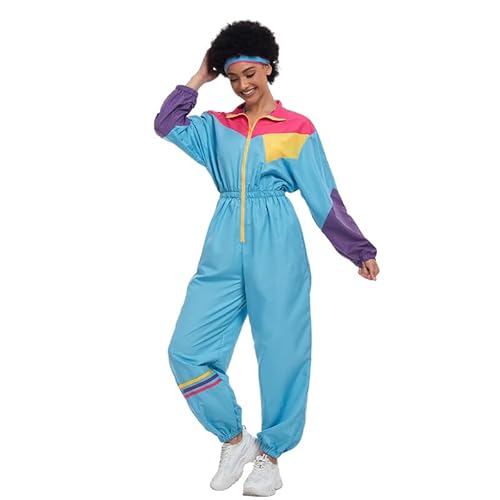 Gammify 80er 90er Jahre Kostüm Trainingsanzug Overall, 80er Jahre Outfit Retro Jogginganzug Faschingskostüme Karneval Blau M von Gammify