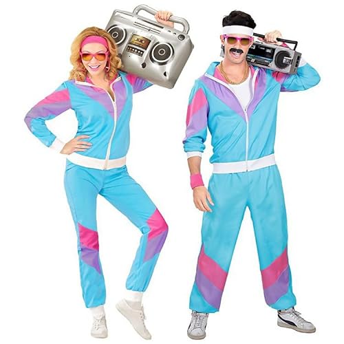 Gammify 80er Jahre Kostüm Outfit Herren Damen Trainingsanzug Disco Accessoires, 80er 90er Retro Anzug Jacke Hose Anzug Style Jogginganzug für Karneval Faschingskostüm Blau M von Gammify