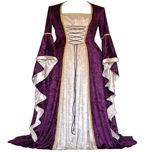 Gammify Damen Retro Mittelalter Kleid mit Trompetenärmel, Mittelalterliche Viktorianischen Königin Kleider Renaissance Gotisch Maxikleid Karneval Halloween Party Prinzessin Kostüm Purple M von Gammify