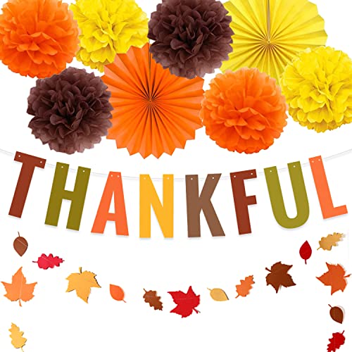 Thanksgiving Party Supplies Thankful Bunting Banner Fall Ahornblätter Girlanden Papierfächer Pom Poms Hintergrund Dekoration von Gankbite