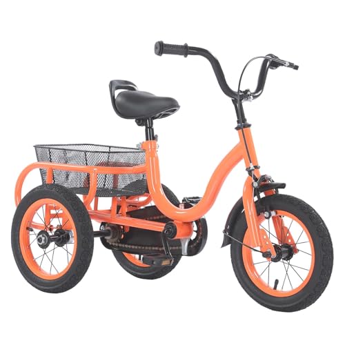 Garbenat Kinderdreirad Upgraded 12 Zoll Kinder Dreirad 3 Räder Kinderfahrrad für ab 2-5 Jahre Jungen & Mädchen HöHenverstellbar Laufrad mit Korb Einsteiger-Dreirad für Trainingsfahrten (Orange) von Garbenat