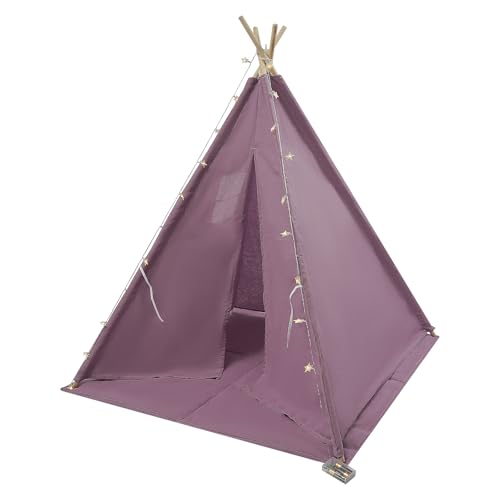 Garbenat Kinderzelt 1.6m Tipi Zelt für Kinder Indoor Kinderzimmerzelt aus Baumwolle Faltbares Tippi Kinderzelt mit Matte & Lichterkette 1-3 Kinder Spielzelt für Geburtstagsfeiern, Schlafzimmer (Lila) von Garbenat