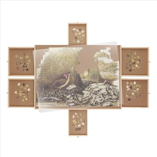 1500 Stück drehbarer Holz-Puzzle-Tisch – 6 Schubladen, Puzzlebrett mit Puzzle-Abdeckung, 71,1 x 94 cm, tragbarer Puzzletisch, Puzzle-Zubehör für Erwachsene von Gardenpick