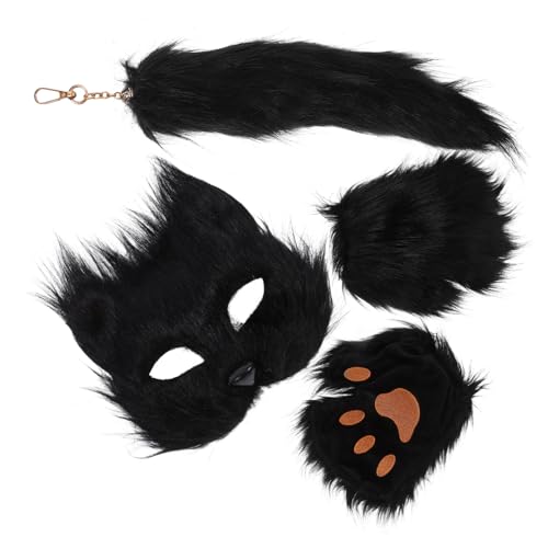 Garneck 1 Satz Fuchs-masken-set Pelziger Fuchsschwanz Pelziger Fursuit Halloween-masken Für Erwachsene Wolf Kostüm Fuchsmaske Und Pelziges Kostüm Fuchsschwänze Stoff Black von Garneck