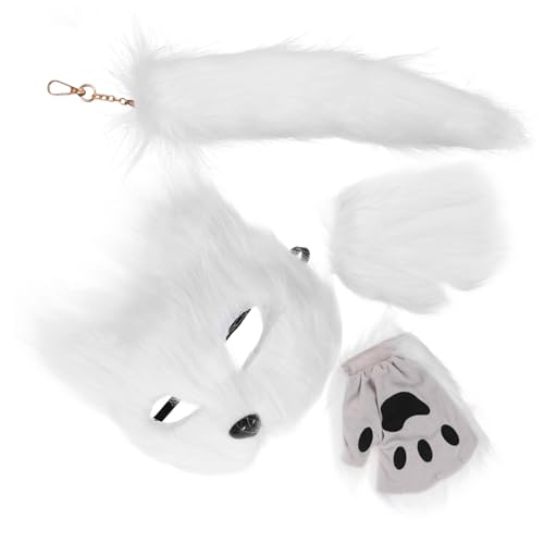 Garneck 1 Satz Fuchs-masken-set Pelziger Fuchsschwanz Wolfsmaske Für Cosplay Fuchs Halbmaske Fuchsmaske Für Halloween-cosplay Flauschiger Maskenfuchs Fursuit Pelziger Weiß Stoff von Garneck