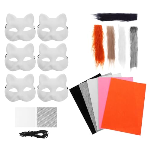 Garneck 1 Set DIY Leere Bemalbare Katzenmasken-Kit Für Kinder Halbgesichts-Tiermaske Zum Basteln Weiße Katzenmaske Aus Kunststoff Für Cosplay Dekorative Maskerademaske von Garneck