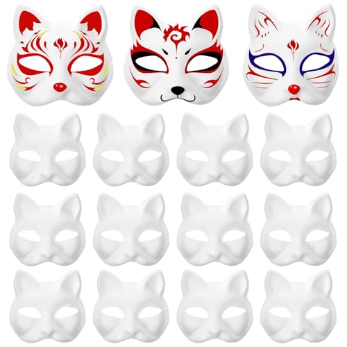 Garneck 15 Pcs Cat Mask: Paint Animal Cat Mask DIY White Animal Half Paper Fox Paper Blank Mask for Kids Cosplay Costume Party Favors von Garneck