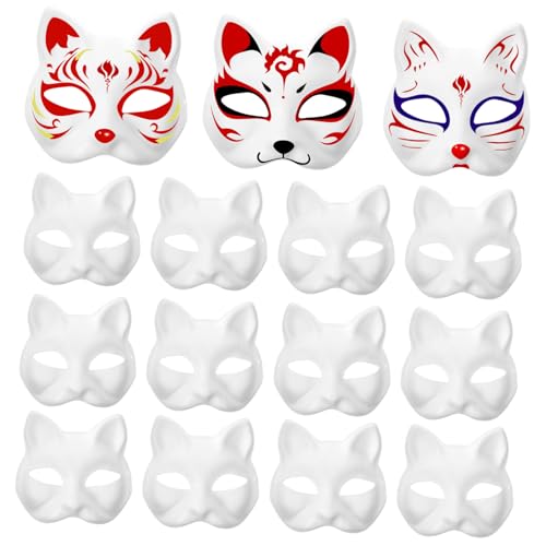 Garneck 15 Stück Zellstoff-Blank-Maske Streich Gesicht Katze bemalbar unbemalte Katzenmasken dekorative Füchse halloween masken halloweenmaske Partymaske Party-Papiermaske Farbe maske Weiß von Garneck