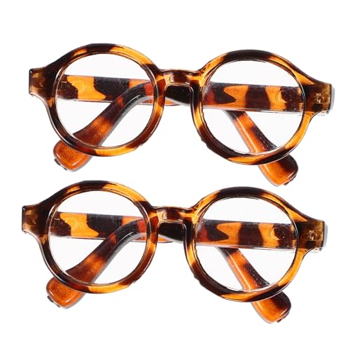 Garneck 2 Paare Puppe Mini-Brille Lesebrille für Puppen Kostümzubehör für Minipuppen Puppenhaus -Accessoire Puppenbrille Puppe verkleiden Sich Sonnenbrillen Plastik Leopard von Garneck