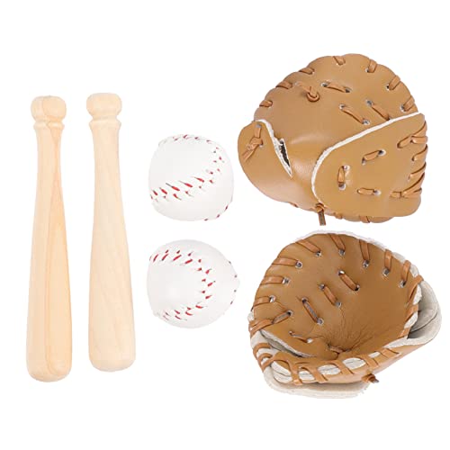 Garneck 2 Sätze Baseball-Softball-Abdeckung Handschuh Miniatur-Baseballschläger Zubehör Maschine für kinderspielzeug Baseballschläger- Mini-Baseball hölzern Khaki von Garneck