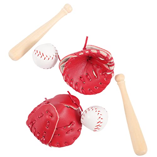 Garneck 2 Sätze Baseball-Softball-Abdeckung Miniatur-Baseballschläger Baseball-Kuchen- für kinderspielzeug schlüsselanhänger DIY-Versorgung Puppenzubehör hölzern rot von Garneck