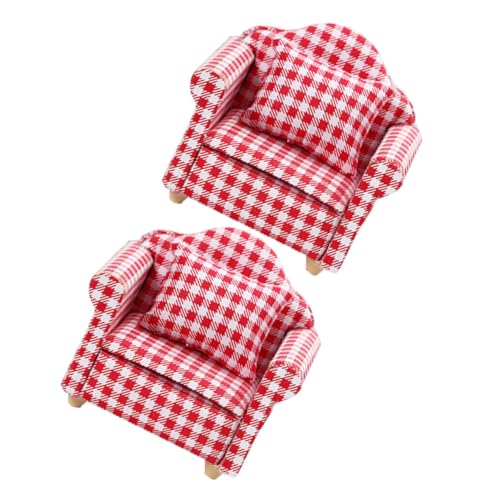 Garneck 2 Sätze Mini-Sofa für kinderspielzeug small Couch hirngespinste small Sofa Puppe Möbel Miniatur Mini-Hausstuhl Mini-Einzelsofa Minisofa Mini-Holzsessel Stoff rot von Garneck