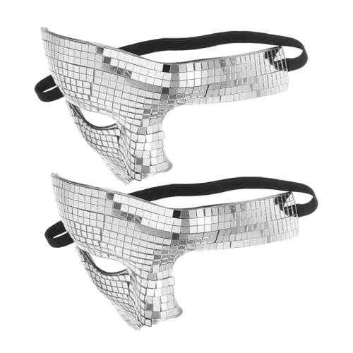 Garneck 2 Stück Silberne Disco Ball Glitzer Maske Halb Gesicht Reflektierende Party Masquerade Halloween Karneval Kostüm Accessoire für Dj Bühne Prom Cosplay Garneck 2 Stück Silberne Disco Ball Glitzer Maske Halb Gesicht Reflektierende Party Masquerade Halloween Karneval Kostüm Accessoire für Dj Bühne Prom Cosplay von Garneck