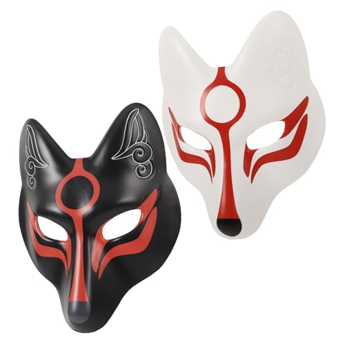 Garneck 2 Stücke Japanische Fuchsmaske Kitsune Maske Kabuki Maske Cosplay Halbmaske Für Halloween Und Maskerade-Ball Schwarz Weiß - Niedliche Fuchs Kostüm Accessoires von Garneck