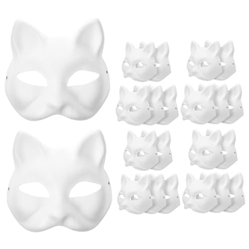 Garneck DIY Katzenmasken Weiße Unbemalte Papiermasken Für Und Erwachsene Ideal Für Karneval Maskerade Halloween Und Cosplay Bastelmasken Mit Elastischem Band von Garneck