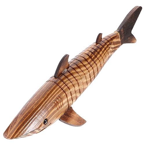 Garneck 33 cm Großes Hai-Modell Aus Karbonisiertem Holz Realistischer Fisch Tiere Modelle Strand Hai- Roboter Welt Hai- Figur Hai-verzierung Krabbe Hölzern von Garneck