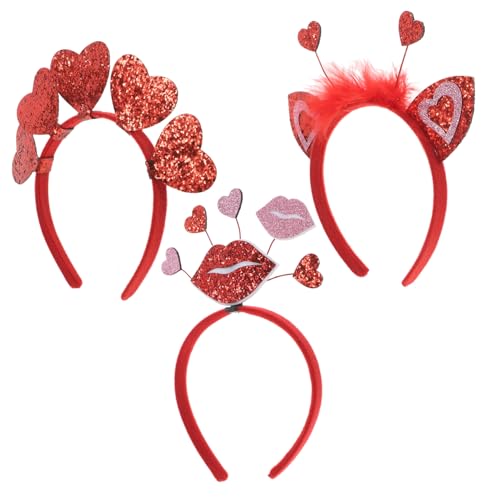 Garneck 3St valentinstag stirnband Pailletten Stirnbänder Tischserviettenringe hochzeit serviettenringe rotes haarband party kopfschmuck Herzkrone Requisiten für Fotoautomaten Flanell von Garneck