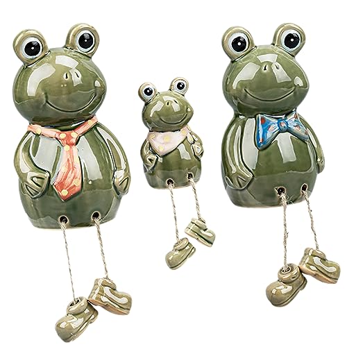 Garneck 3st Hängender Beinfrosch Froschgartenstatuen Mini-Frosch-skulptur Sitzende Froschstatue Grüne Froschfigur Garten Frosch Tischplatte Frosch Dekoration Tierischer Tisch Keramik von Garneck