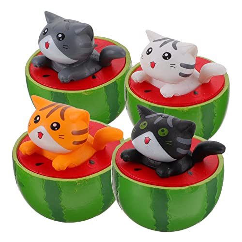 Garneck 4 Stück Katzenpuppen-Ornamente Gartendekoration Pflanzendekorationen Katzenbecher Minitöpfe für Pflanzen Plüsch tierfiguren Animal Figures Kätzchen-Ornament Graskätzchen- PVC von Garneck