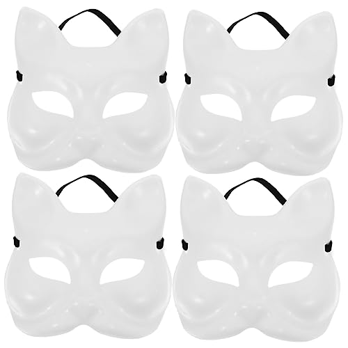 Garneck 4 Stück Leere Katzenmasken Aus Kunststoff Zum Anmalen - DIY -Masken Für Halloween Cosplay Und Maskerade Partys Unbemalte Tierhalbgesichtsmasken in Weiß von Garneck