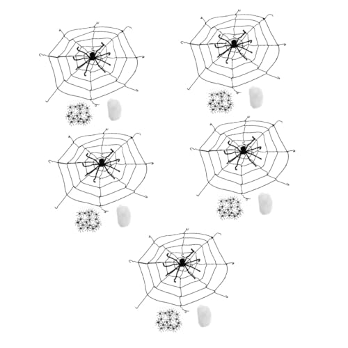 Garneck 5 Sätze Halloween-Spinnennetz Halloween Costume Halloween Kleidung dekoratives Spinnennetz simuliertes Spinnennetz Ornament Spielzeug Festivalbedarf lustige falsche Spinne Nylon von Garneck