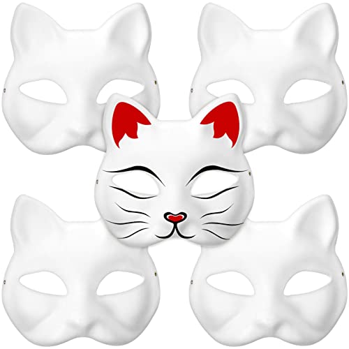 Garneck 5 Stk Katze Gesichtsmaske Kostüm Maske Blankomasken Zum Dekorieren Weiße Maskerademaske Weiße Halloween-masken Halloween-party-maske Leere Maske Papier Männer Und Frauen Mach Tier von Garneck