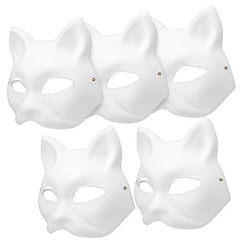 Garneck Cat Mask Bemalt 5 Katzenmasken Bemalen - Weiße Diy-masken Für Erwachsene Ideal Für Halloween Karneval Cosplay Kreative Bastelideen Für Tiermasken von Garneck