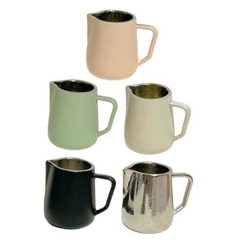 Garneck 5 Stück Messbecher Milchspender Kaffeetassen Puppenhaus-Milchkännchen Kaffeekanne Teetasse Coffee Lover kaffeeliebhaber Mini-Espresso-Milchkännchen kleines Hauszubehör Legierung von Garneck