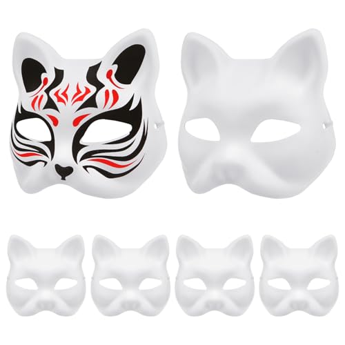 Garneck 6 Stück Katzenmasken Leere Masken Maskerademasken Abschlussballmasken Tiermasken Leere Partymasken Für Cosplay von Garneck