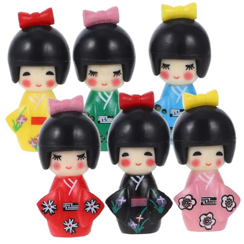 Garneck 6st Kimono-puppenschmuck Japanische Kimono-minipuppe Japanische Miniaturpuppen Kimono-mädchenpuppe Desktop-Kimono-Puppe Japanische Puppenverzierung Kleine PVC Kuchen Russland Kind von Garneck