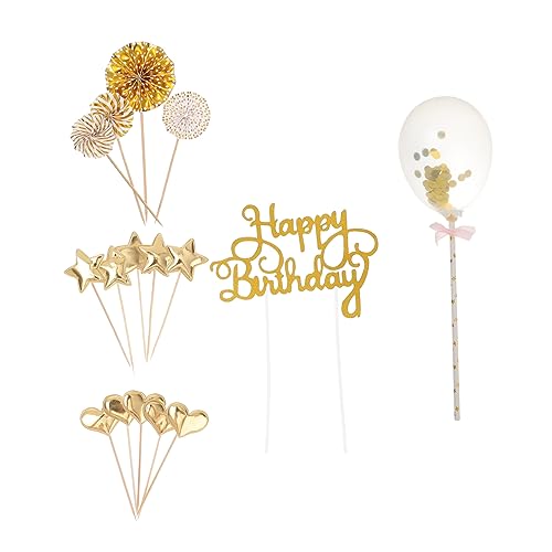 Garneck 85 Stk Kuchenstangen Kuchen-kit Cupcake-topper Geburtstag Topper Geburtstagsstern Kuchendekorationen Aus Papierfächern Dekorativer Aufsatz Konfetti-ballon-kuchen-picks Pu Golden von Garneck