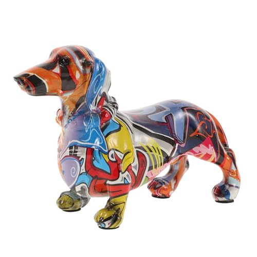 Garneck Dackel-Hundeschmuck simulierte Hundestatue Bunte Kunsttiere Handgemalter Hund Bulldogge-Gartendekoration Hunde Dekoration Farbenfrohe Skulptur Heimdekoration Harz-Dackel-Statue von Garneck