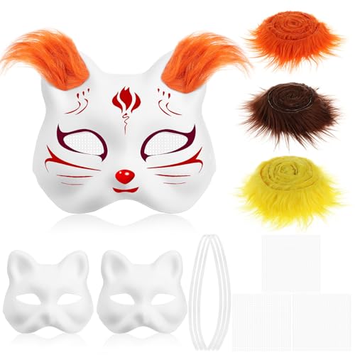 Garneck Diy- -Masken-Set: 1 Masken-Set Mit Plüsch-Augennetz Diy-Masken Zum Bemalen Tiermaske Halloween-Maske Blanko-Maske Für Halloween-Party Maskerade Cosplay-Kostüm-Maske von Garneck