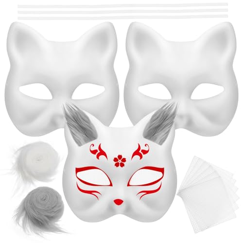 Garneck Diy- -Masken-Set: 1 Masken-Set Mit Plüsch-Augennetz Diy-Masken Zum Bemalen Tiermaske Halloween-Maske Blanko-Maske Für Halloween-Party Maskerade Cosplay-Kostüm-Maske von Garneck