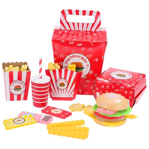 Garneck Holz Fast Food Burger Set – Realistische Burger Und Pommes - Inspiriertes Für - Ideales Zubehör Für Die Spielküche Zufällige Farben von Garneck