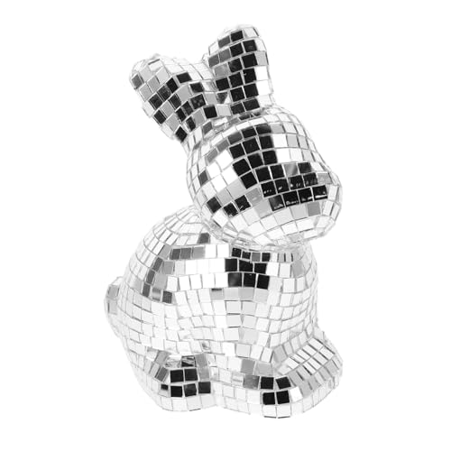 Garneck Kaninchen-Verzierung Vlies Polsterfederklammern Mini-Rollo-Halterungen tragbares Kaninchen Grube Disco-Kugel Party Dekoration Spiegelhasenstatue Disco-Kaninchen-Statue Glas Silver von Garneck