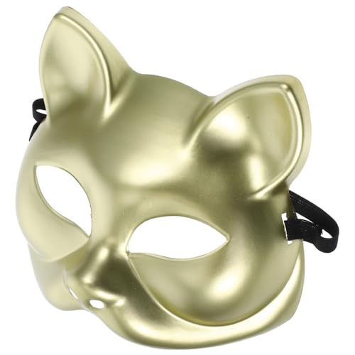 Garneck Katzenmaske Therian-Maske Fuchsmaske Leere Diy-Halloween-Maske Tierhalbmaske DIY Handbemalte Maske Einfache Maskerademasken Für Cosplay-Party Golden von Garneck