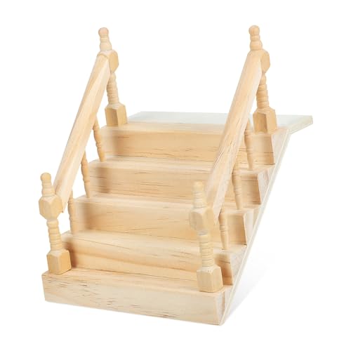 Garneck Mini-Handlauftreppe großes Puppenhaus Geländer Puppenhaus-Treppenhandlauf Dekorationen Schritte Dekoration Schlafzimmer Bedroom Decor Minitreppe mit Handlauf Mini-Möbelzubehör Holz von Garneck