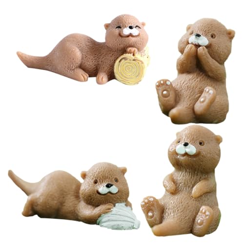 Garneck Miniatur Otter Figuren 4er Set – Kleine Otter Spielfiguren Aus Hochwertigem Harz Für Kreative Kuchendekoration - Terrarium-Deko Und Feengarten Zubehör von Garneck