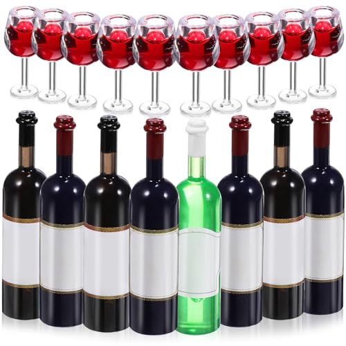 Garneck Miniatur-Rotweinflaschen-Set: 18 Stück Mini-Flaschen Mini-Weingläser Puppenhaus Mini-Weingläser-Set Mini-Weinflaschen Miniatur-Rotwein-Getränkebecher Für Puppenhaus-Dekoration von Garneck