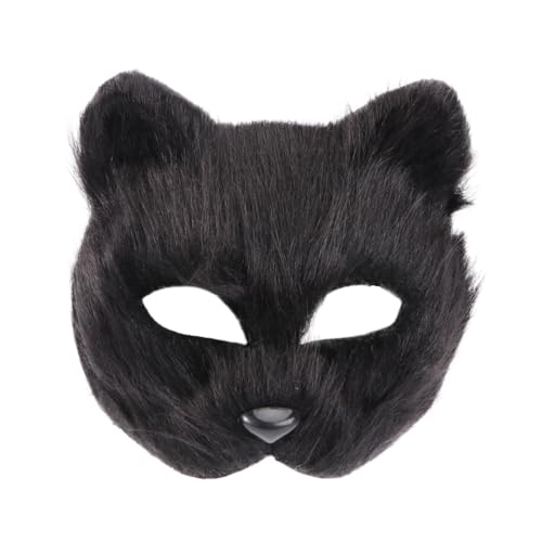 Garneck Plüsch Katzenmaske Schwarz - Realistische Tiermaske Für Erwachsene - Perfekte Kostüm Accessoire Für Halloween Karneval Und Cosplay Wolfsmaske Mit Haar von Garneck