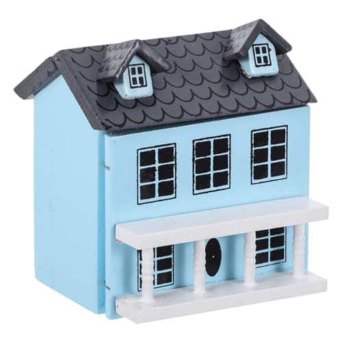 Garneck Puppenhaus wohnaccessoires Tiny House dollhaus miniaturhaus playmobilhaus klein Kabine Häuser Miniaturen Tür Winziges Hausdekor entzückendes Minihaus Mini- Holz Blue von Garneck