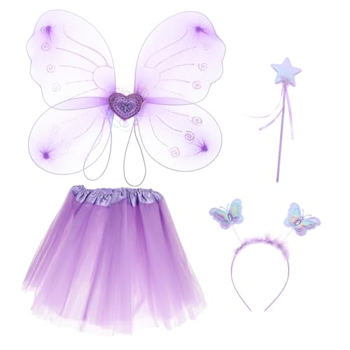 Garneck Schmetterling Fee Kostüm Set Für Mädchen – Tutu Kleid - Flügel - Zauberstab Und Stirnband Für – Ideal Für Halloween Karneval Und Kostümpartys von Garneck