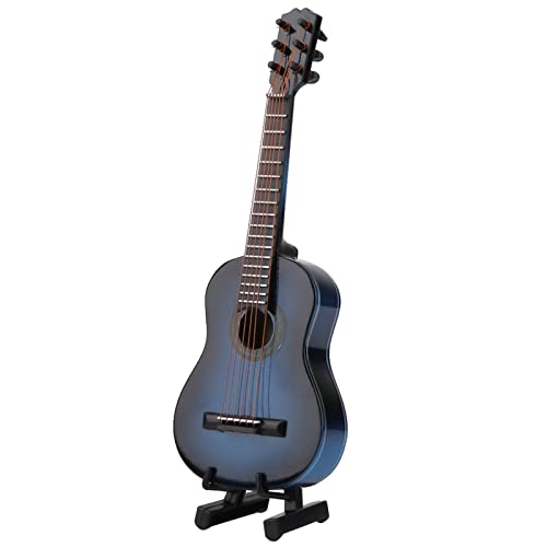 Miniatur Gitarre Modell Holz Musikinstrument mit Stand und Geschenkbox Kinderzimmer Dekoration Kleine Handwerk Ornamente Wohnkultur (Blau 14cm) von Garosa