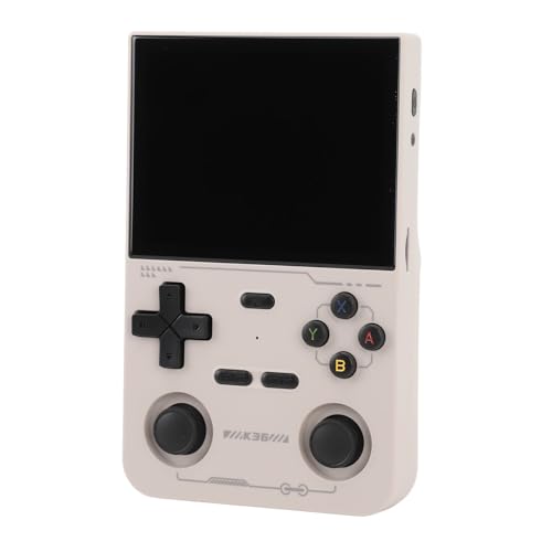 K36 Retro-Handheld-Spielekonsole, Retro-Spielekonsole mit 3,5-Zoll-IPS-Bildschirm, 3500-mAh-Akku, 64-G-Speicherkarte, Unterstützt Zwei Spieler, Controller und TV-Ausgang (White) von Garsent