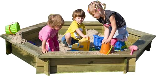 Gartenpirat Sandkasten 6-eckig aus Holz mit Abdeckung Plane blau TÜV geprüft von Gartenpirat