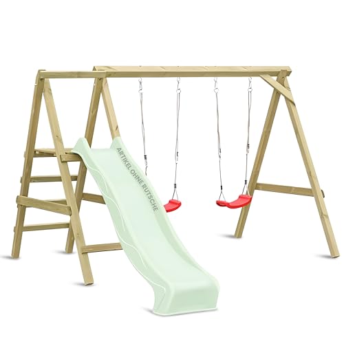 Gartenpirat Premium Kinderschaukel aus Holz Outdoor - Doppelschaukel 2 Schaukelsitze Kletterleiter mit Podest - 303 x 180 x 200 cm TÜV geprüft von Gartenpirat