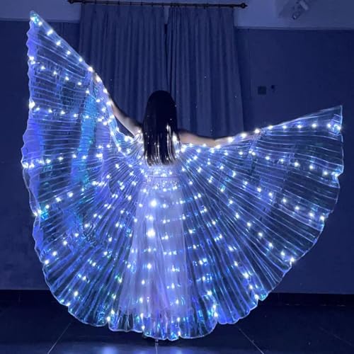 LED Flügel für Erwachsene 360° mit Leuchtende Always-On-Modus Blinklichtmodus Regenbogen mit Teleskopstangen für Halloween Karneval Kostüm Bauchtanz Cosplay (Weißer Erwachsener) von Gatphy